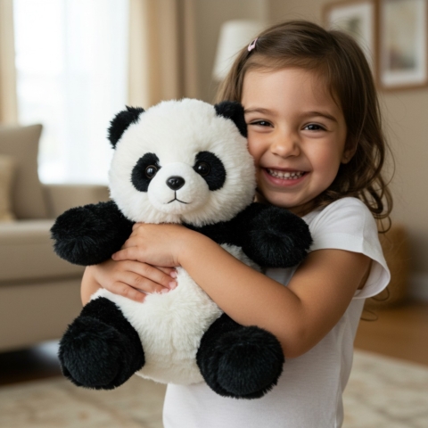 Panda plush being cuddled