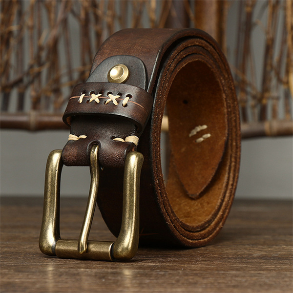 Handcrafted Full Grain Leather Belt: Vintage Style 1.5" Wide Thickened, Men's Belt