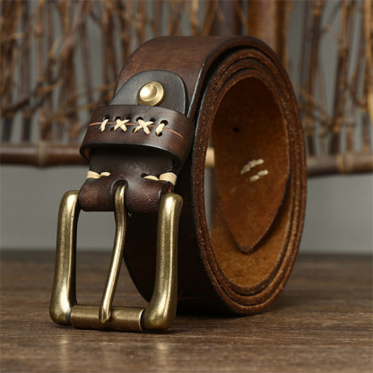 Handcrafted Full Grain Leather Belt: Vintage Style 1.5" Wide Thickened, Men's Belt