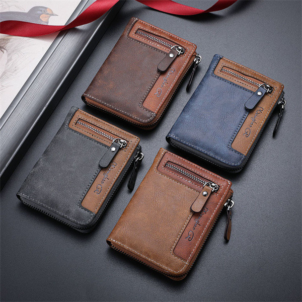 Genuine leather anti-theft zipper coin purse and card holder