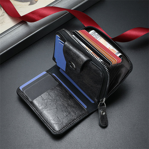 Genuine leather anti-theft zipper coin purse and card holder