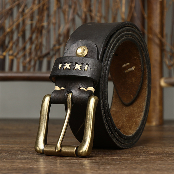 Handcrafted Full Grain Leather Belt: Vintage Style 1.5" Wide Thickened, Men's Belt