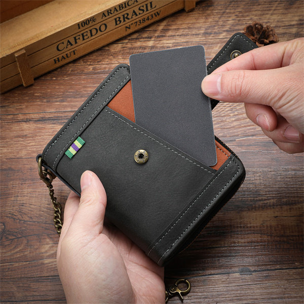 Genuine leather anti-theft zipper coin purse and card holder
