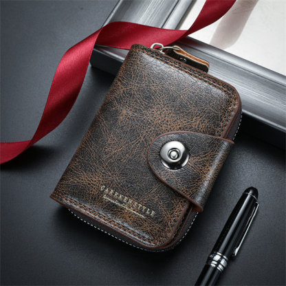 Genuine leather anti-theft zipper coin purse and card holder