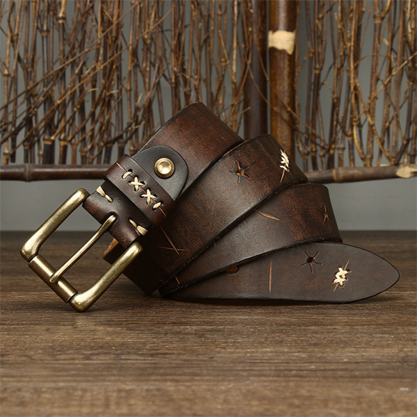 Handcrafted Full Grain Leather Belt: Vintage Style 1.5" Wide Thickened, Men's Belt