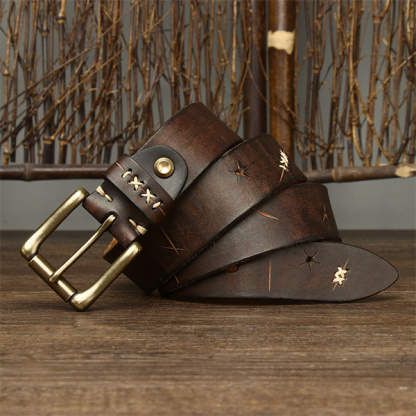 Handcrafted Full Grain Leather Belt: Vintage Style 1.5" Wide Thickened, Men's Belt