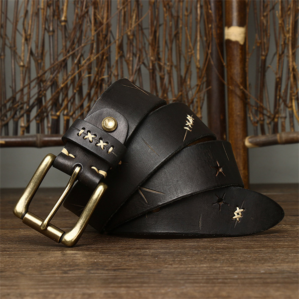 Handcrafted Full Grain Leather Belt: Vintage Style 1.5" Wide Thickened, Men's Belt