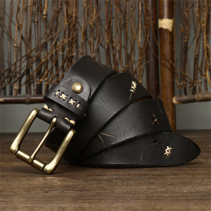 Handcrafted Full Grain Leather Belt: Vintage Style 1.5" Wide Thickened, Men's Belt