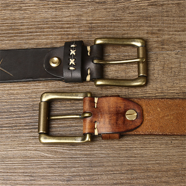 Handcrafted Full Grain Leather Belt: Vintage Style 1.5" Wide Thickened, Men's Belt