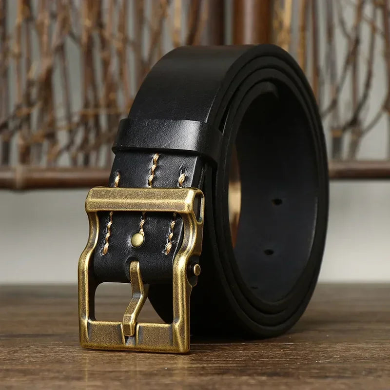 Handcrafted Full Grain Leather Belt: Vintage Style 1.5" Wide Thickened, Men's Belt