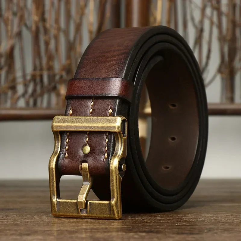 Handcrafted Full Grain Leather Belt: Vintage Style 1.5" Wide Thickened, Men's Belt
