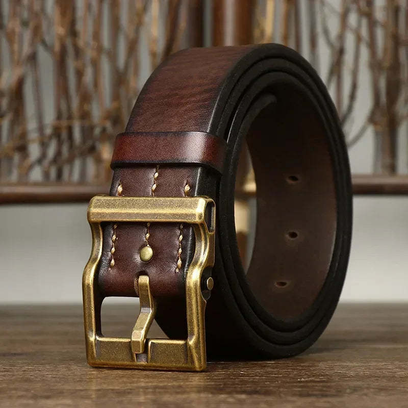 Handcrafted Full Grain Leather Belt: Vintage Style 1.5" Wide Thickened, Men's Belt