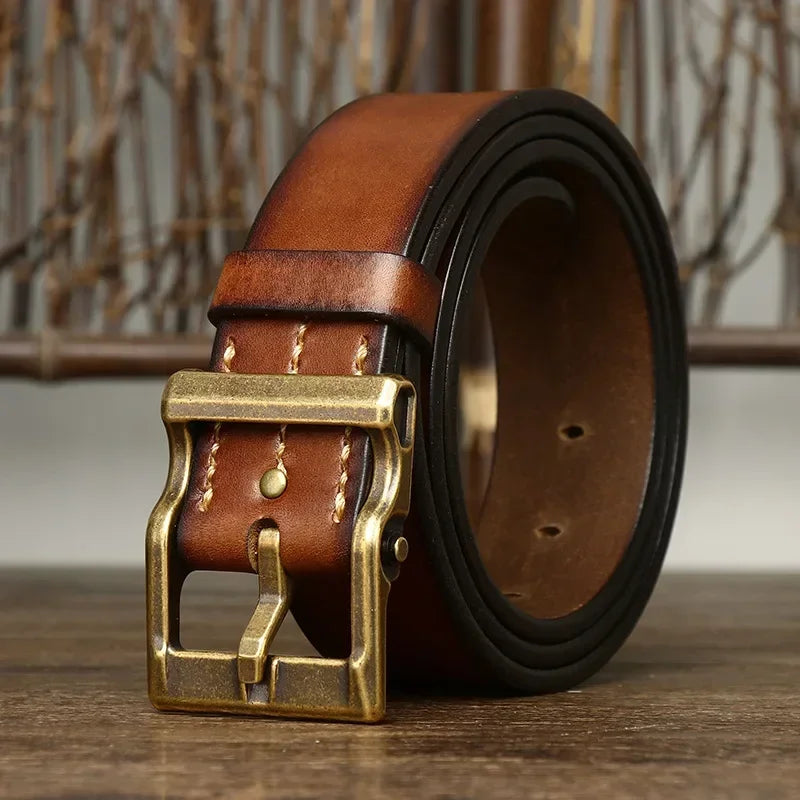 Handcrafted Full Grain Leather Belt: Vintage Style 1.5" Wide Thickened, Men's Belt