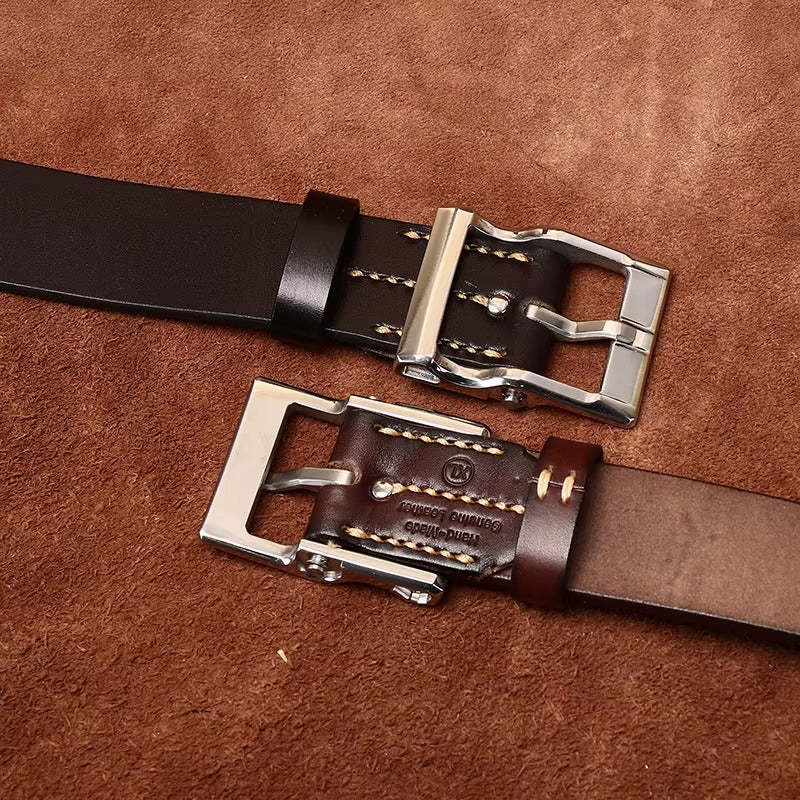 Handcrafted Full Grain Leather Belt: Vintage Style 1.5" Wide Thickened, Men's Belt