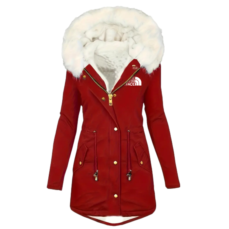 2024 TNF®-Womens Plus Size Contrast Fuzzy Drawstring Waist Full Zipper Coat