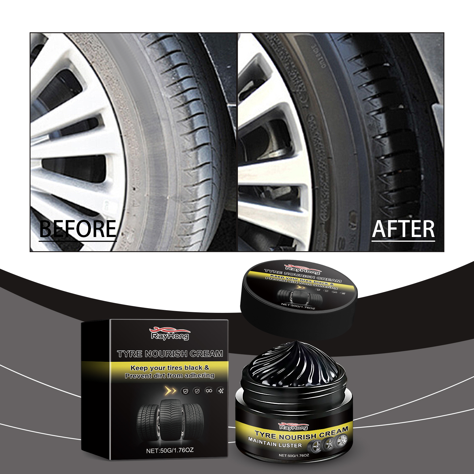 RAYHONG Tyre Nourishing Cream – Tire Shine & Protection Restorer for Cars