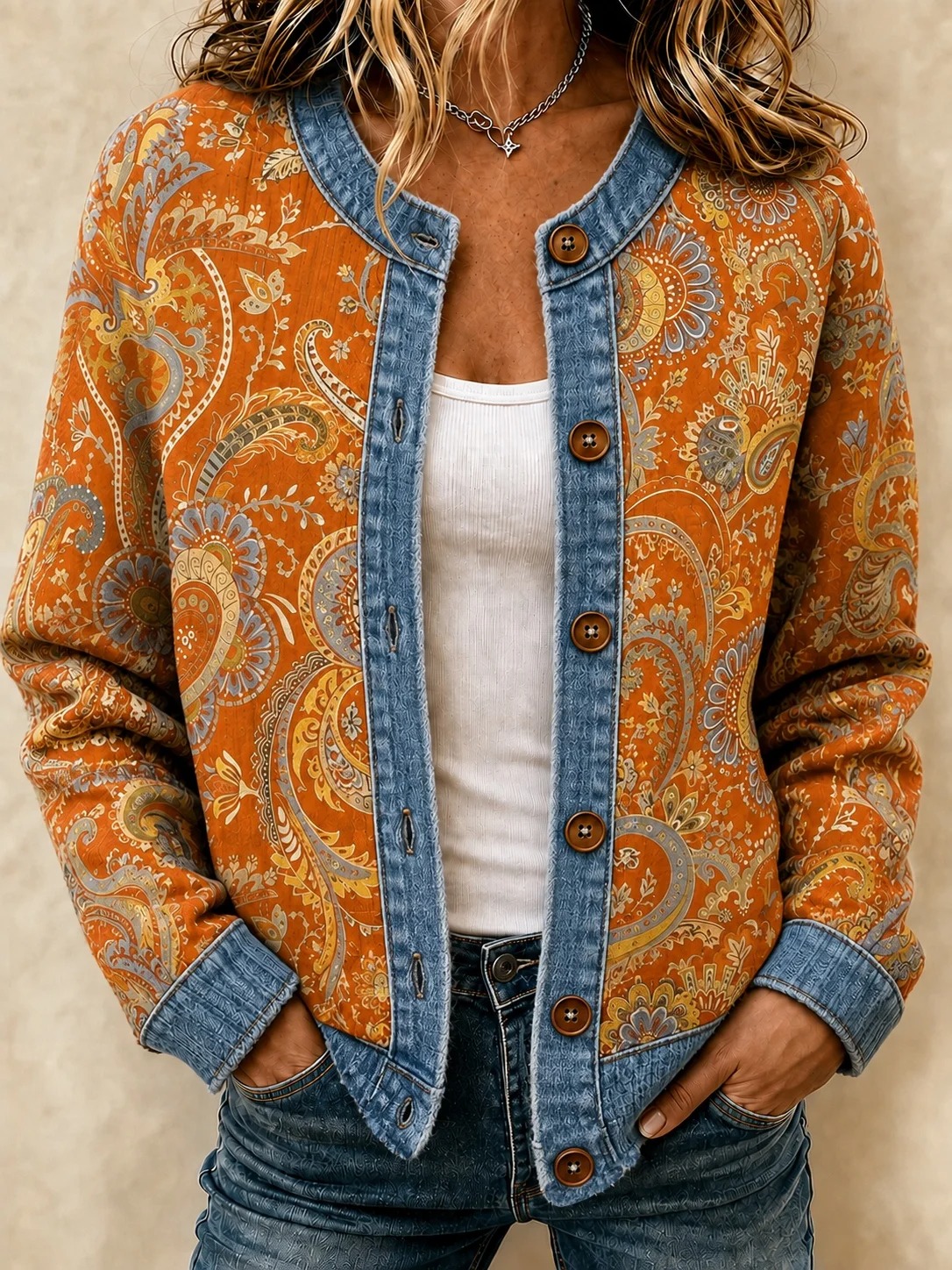 ⭐ Limited-Time Sale | Women's Vintage Paisley Button-Front Jacket