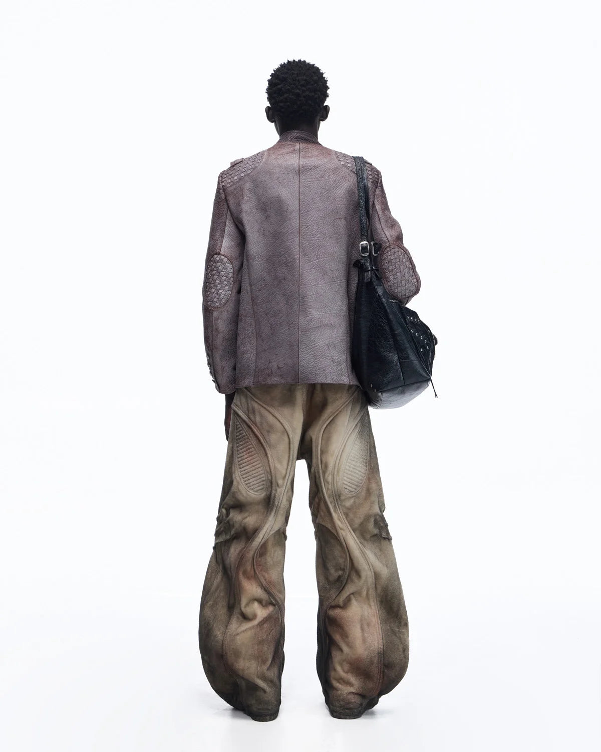 Personsoul Asymmetrical Front Elephant-Embossed Leather Jacket