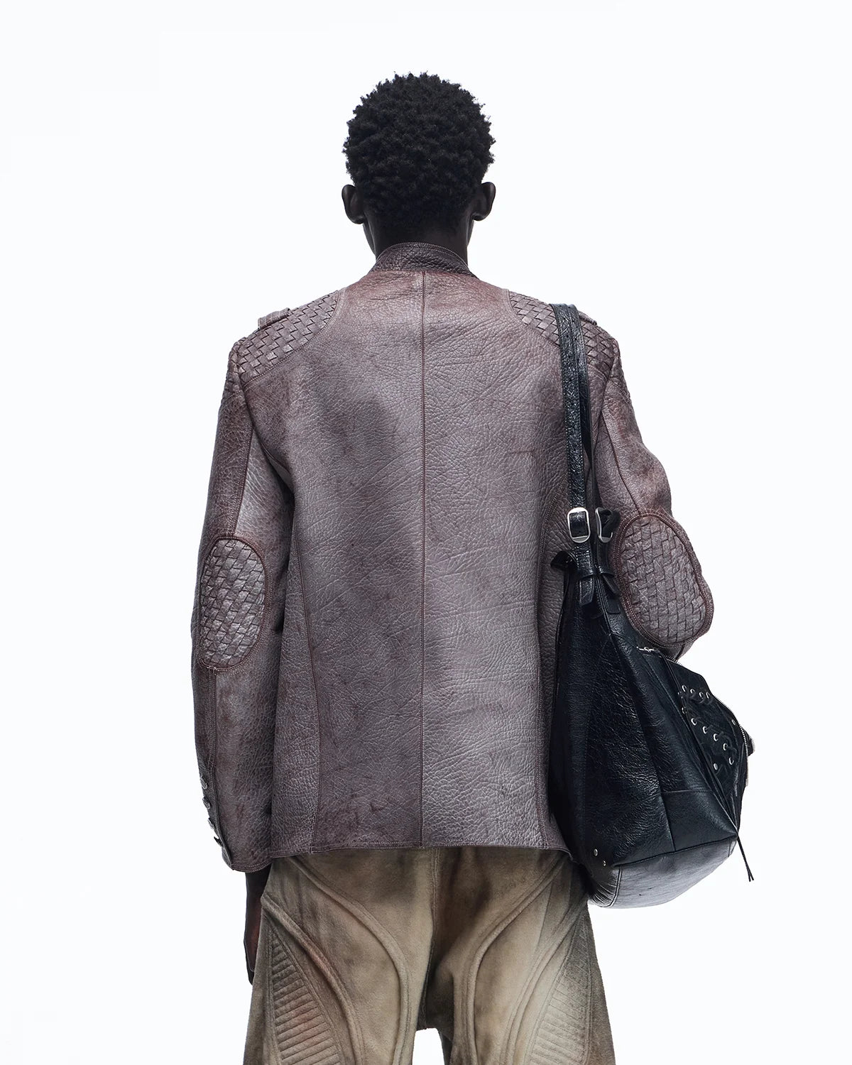 Personsoul Asymmetrical Front Elephant-Embossed Leather Jacket