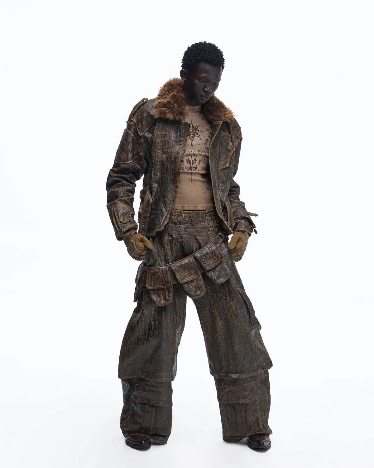 Personsoul Waxed Vintage Detachable Fur Collar Jacket