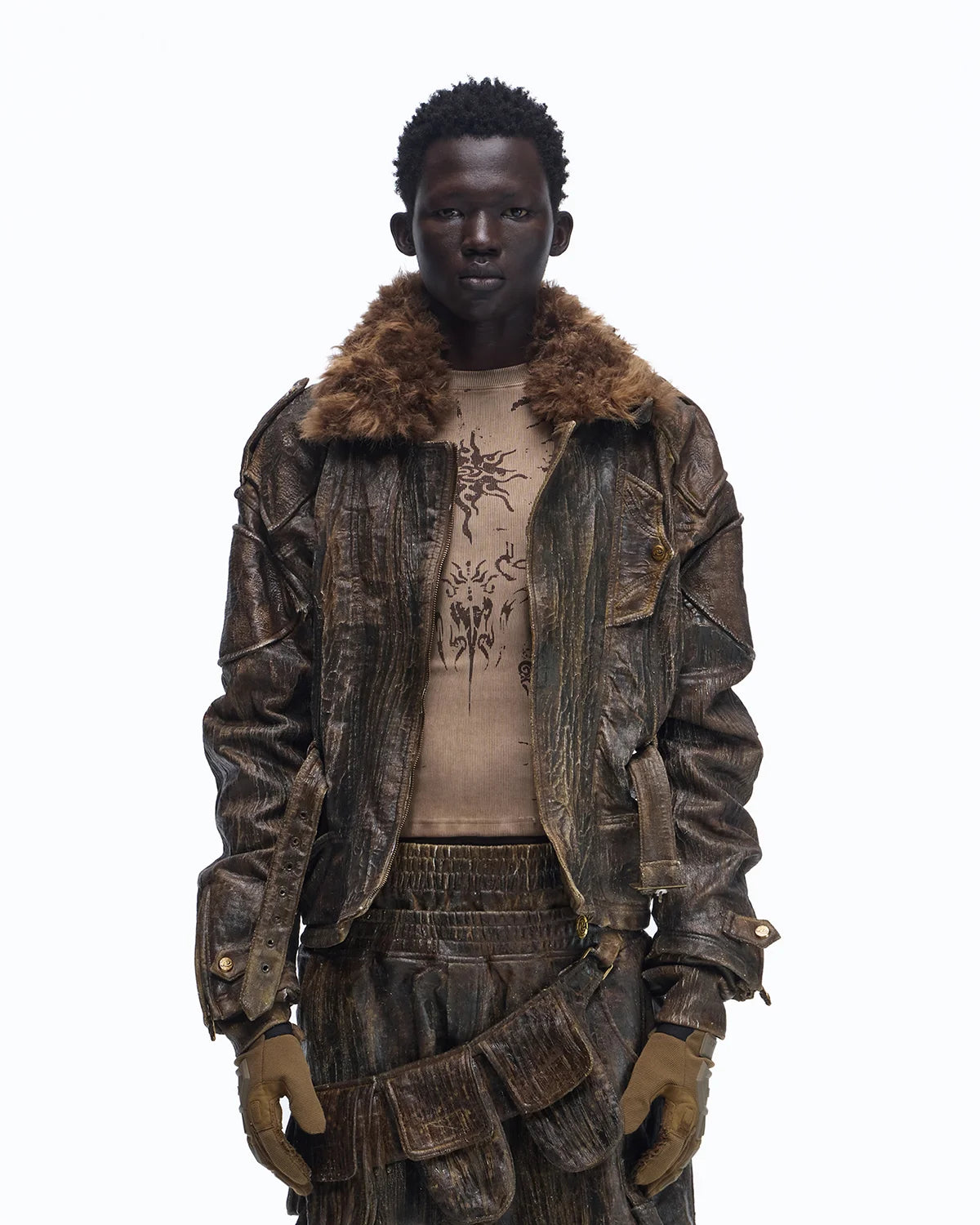 Personsoul Waxed Vintage Detachable Fur Collar Jacket