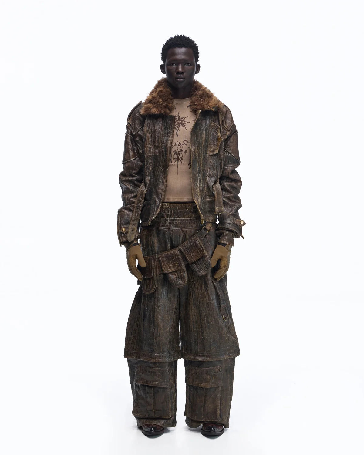 Personsoul Waxed Vintage Detachable Fur Collar Jacket