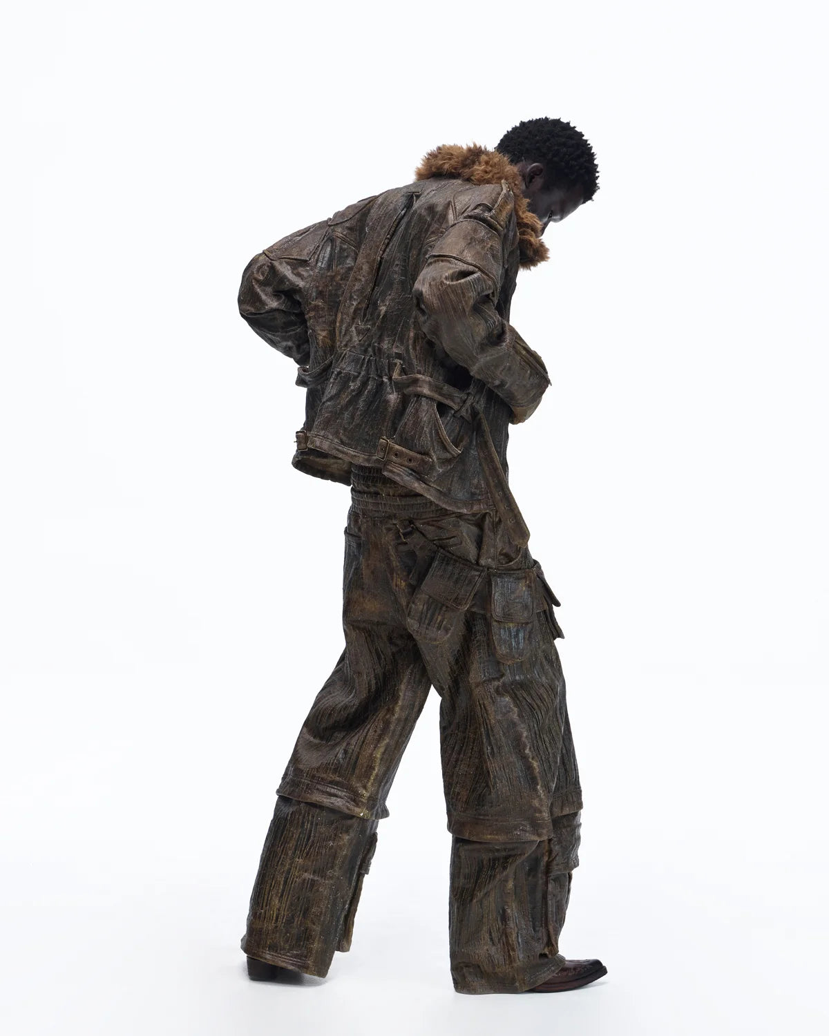 Personsoul Waxed Vintage Detachable Fur Collar Jacket