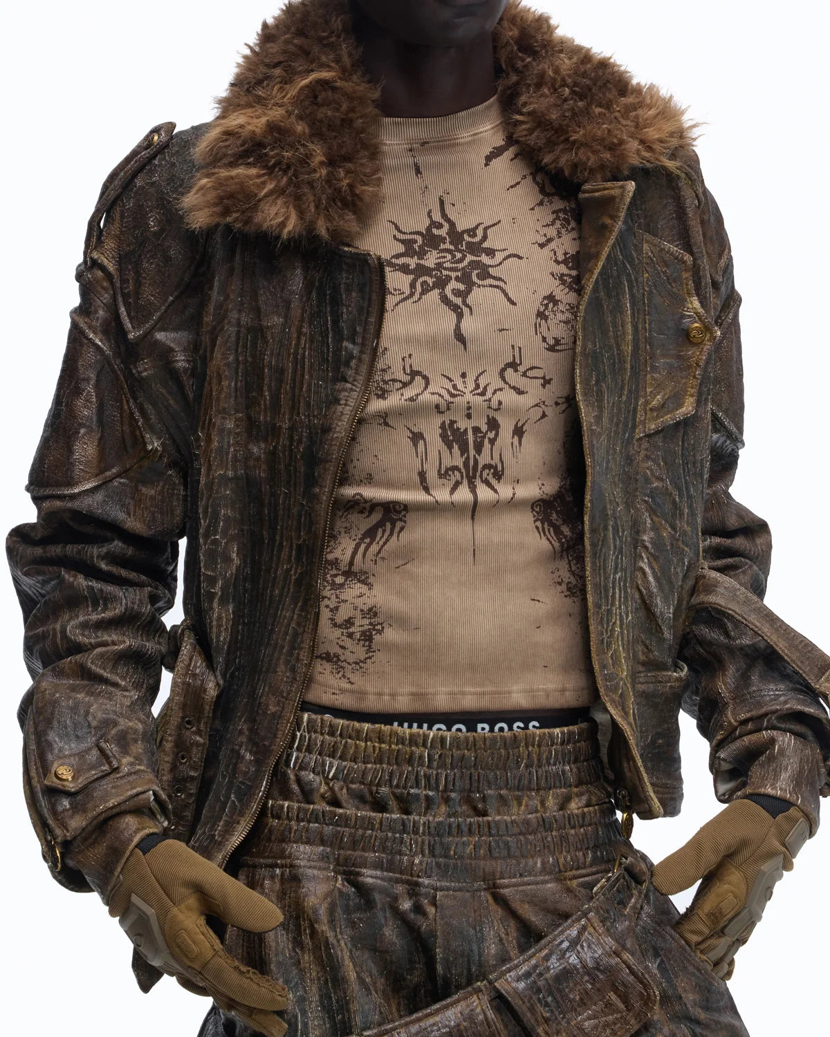 Personsoul Waxed Vintage Detachable Fur Collar Jacket