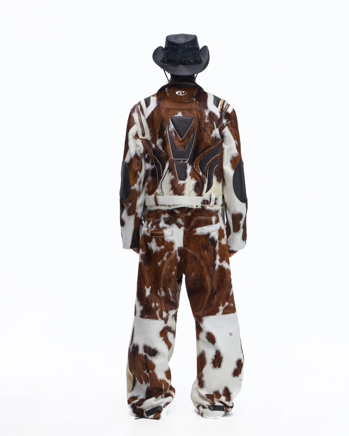 Personsoul Cowhide-Print Vintage Biker Leather Jacket