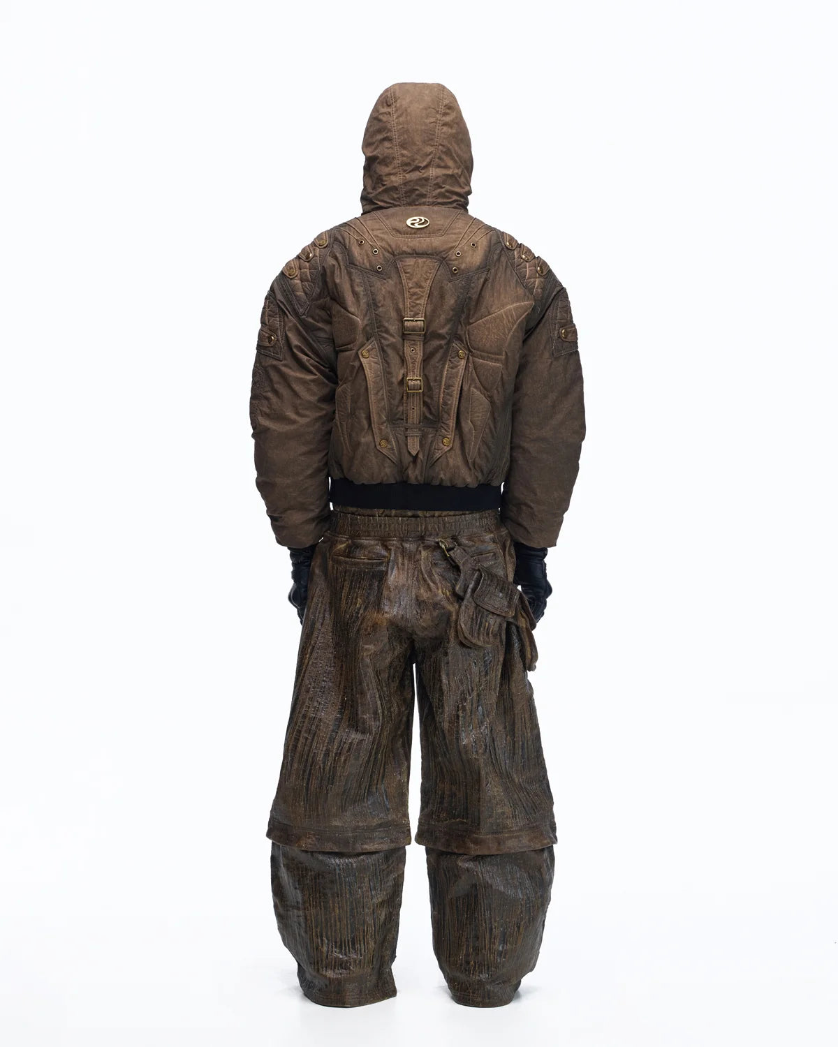 Personsoul Waxed Vintage Double-Waist Cargo Pants