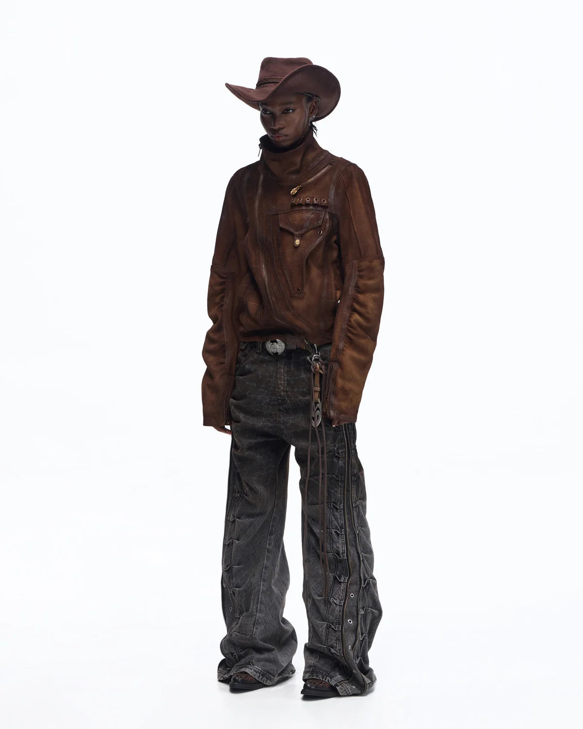 Personsoul Distressed Croc-Embossed Suede Short Jacket