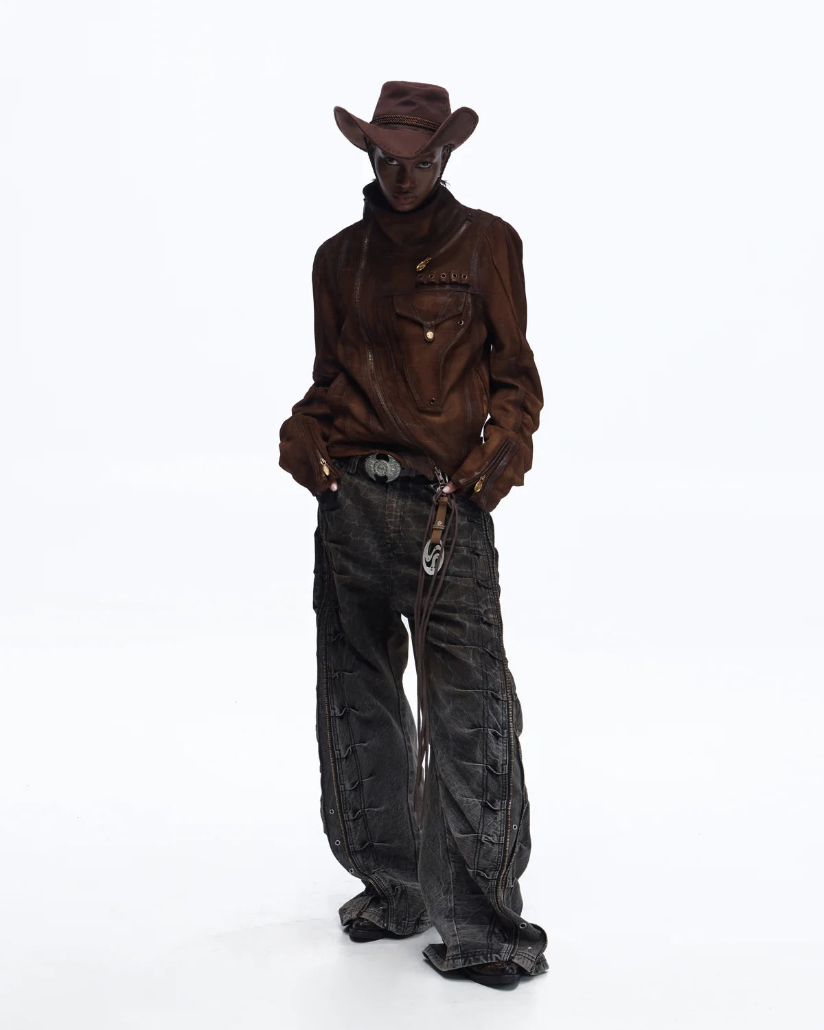 Personsoul Distressed Croc-Embossed Suede Short Jacket