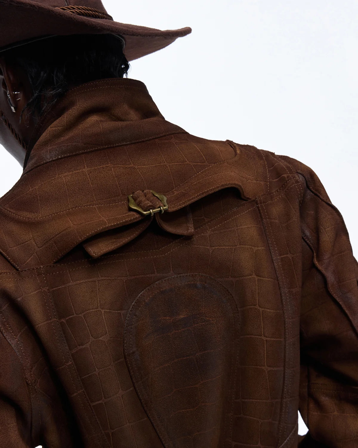 Personsoul Distressed Croc-Embossed Suede Short Jacket