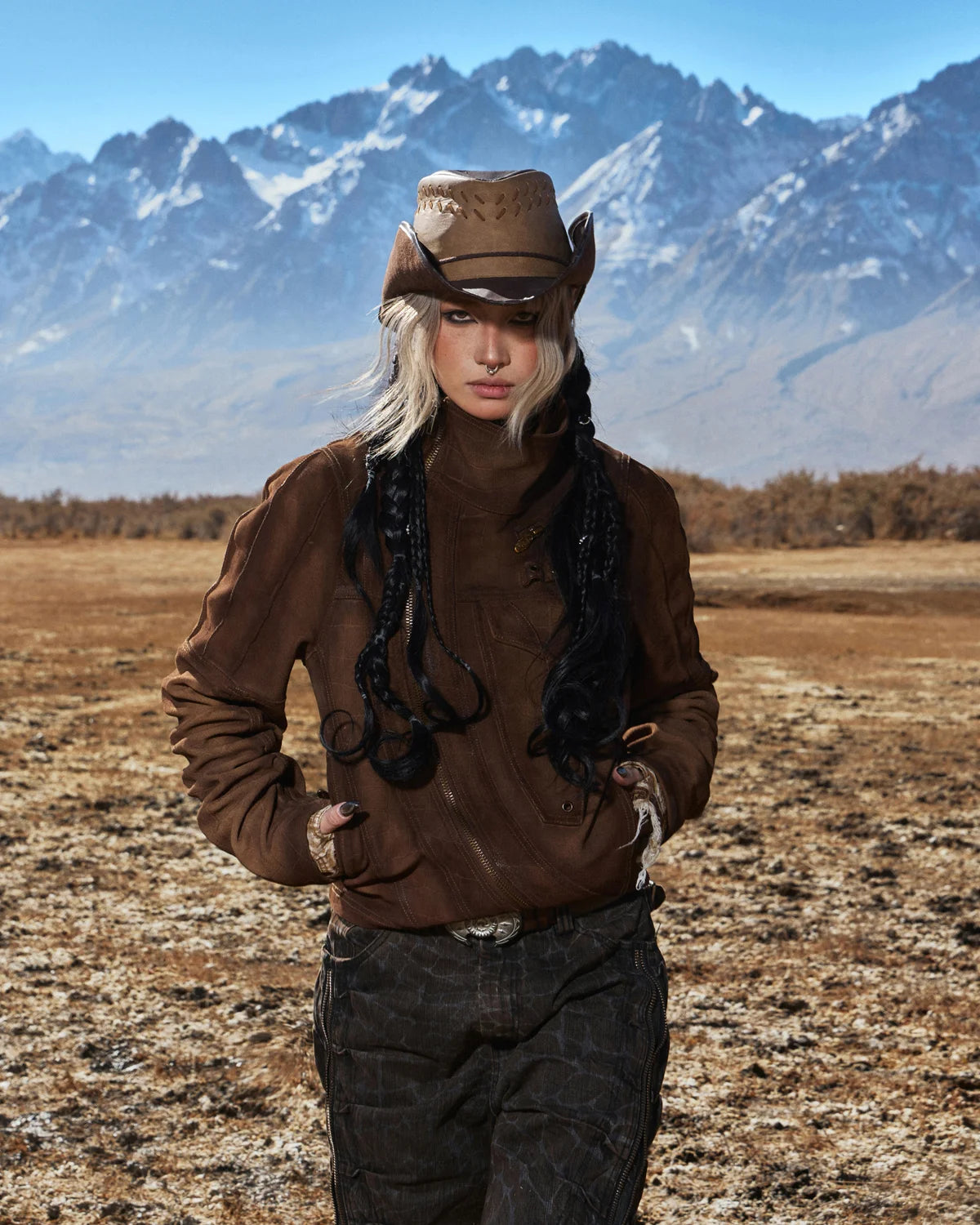 Personsoul Distressed Croc-Embossed Suede Short Jacket