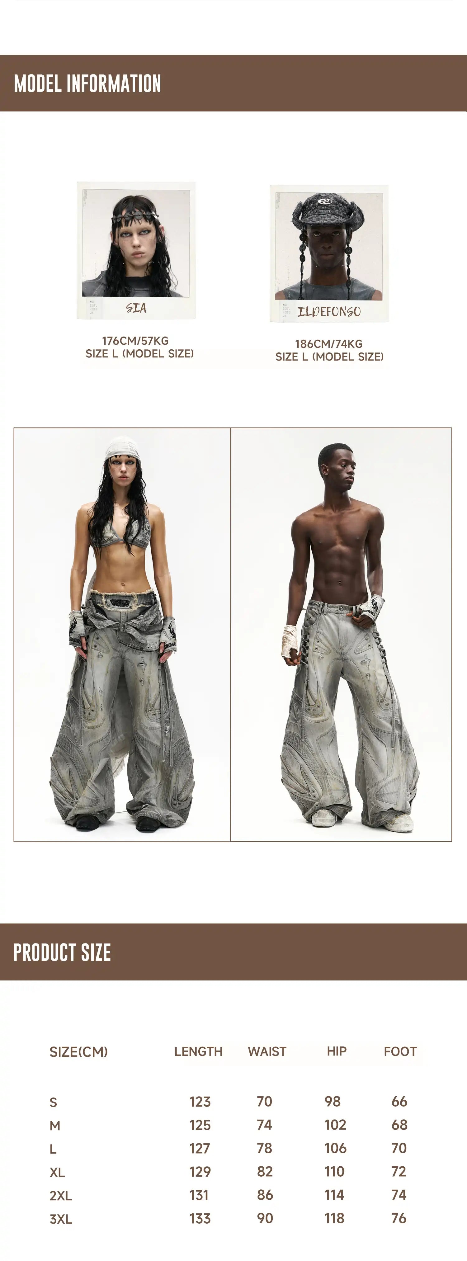 Deconstructed Exaggerated Flared Patchwork Jeans Size Chart