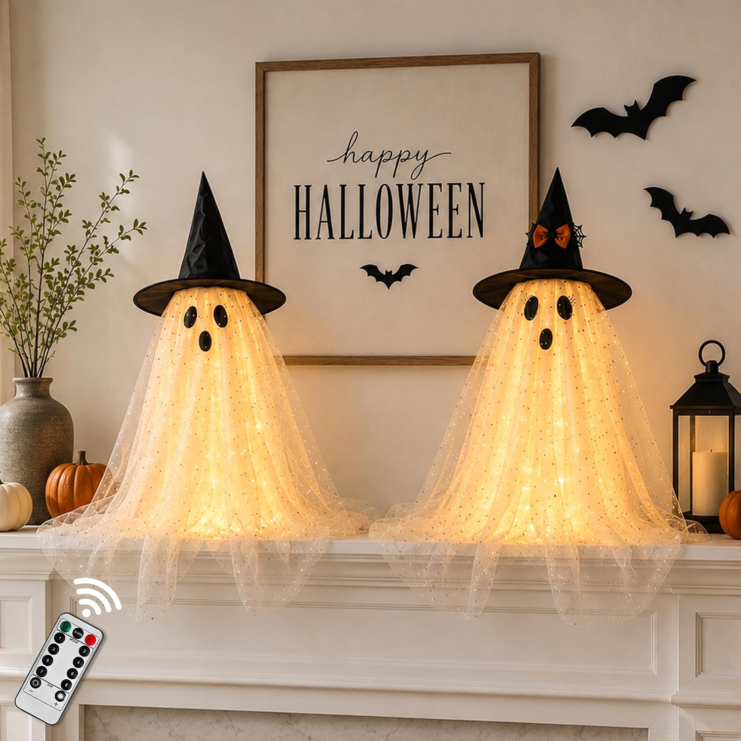 👻3PCS Halloween Hanging Ghost Decorations with Lights – Spooky LED Ghost Ornaments for Porch, Yard, Tree, Window & Indoor Outdoor Party Decor