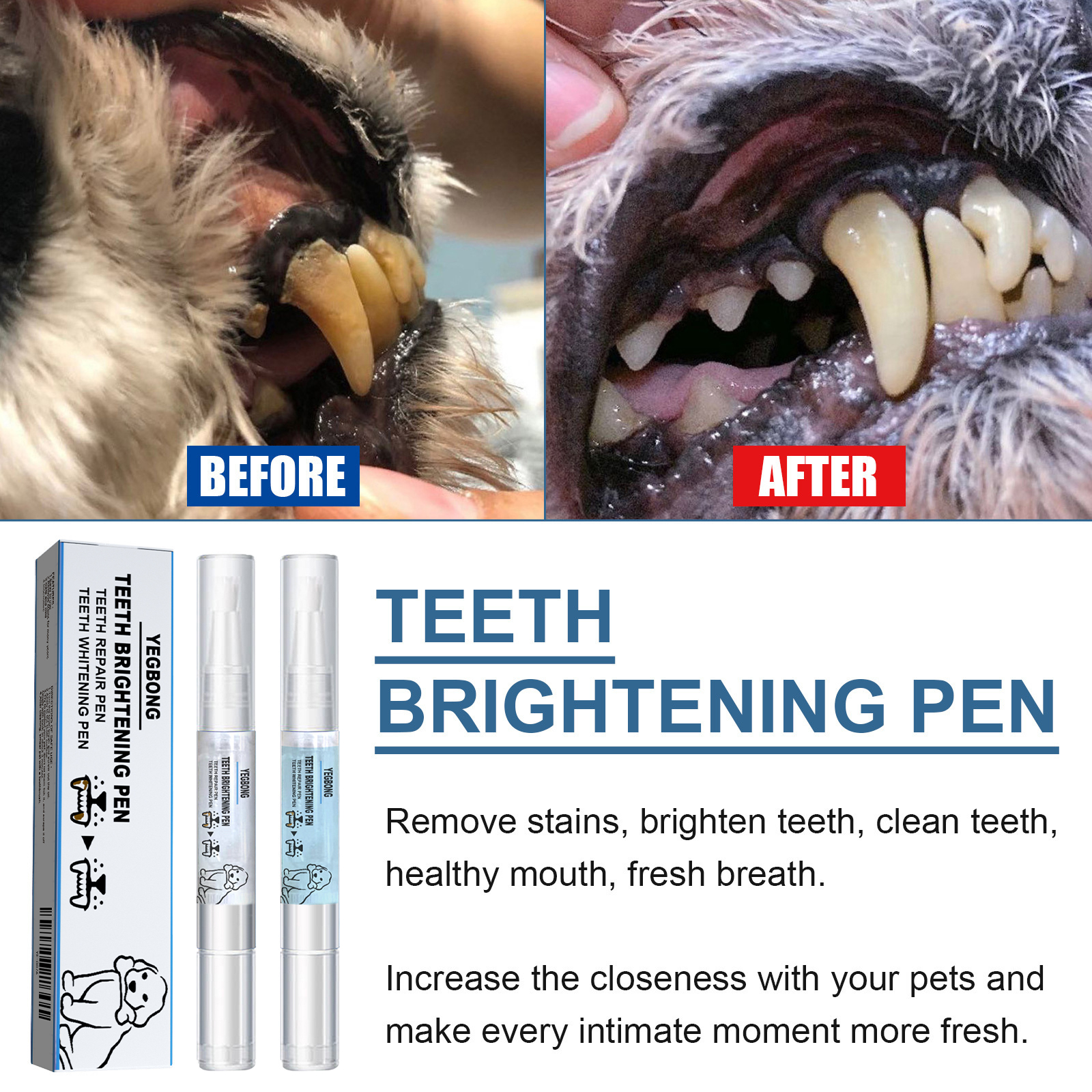 Pet Teeth Whitening Pen for Dogs & Cats – Portable Dental Cleaning Applicator