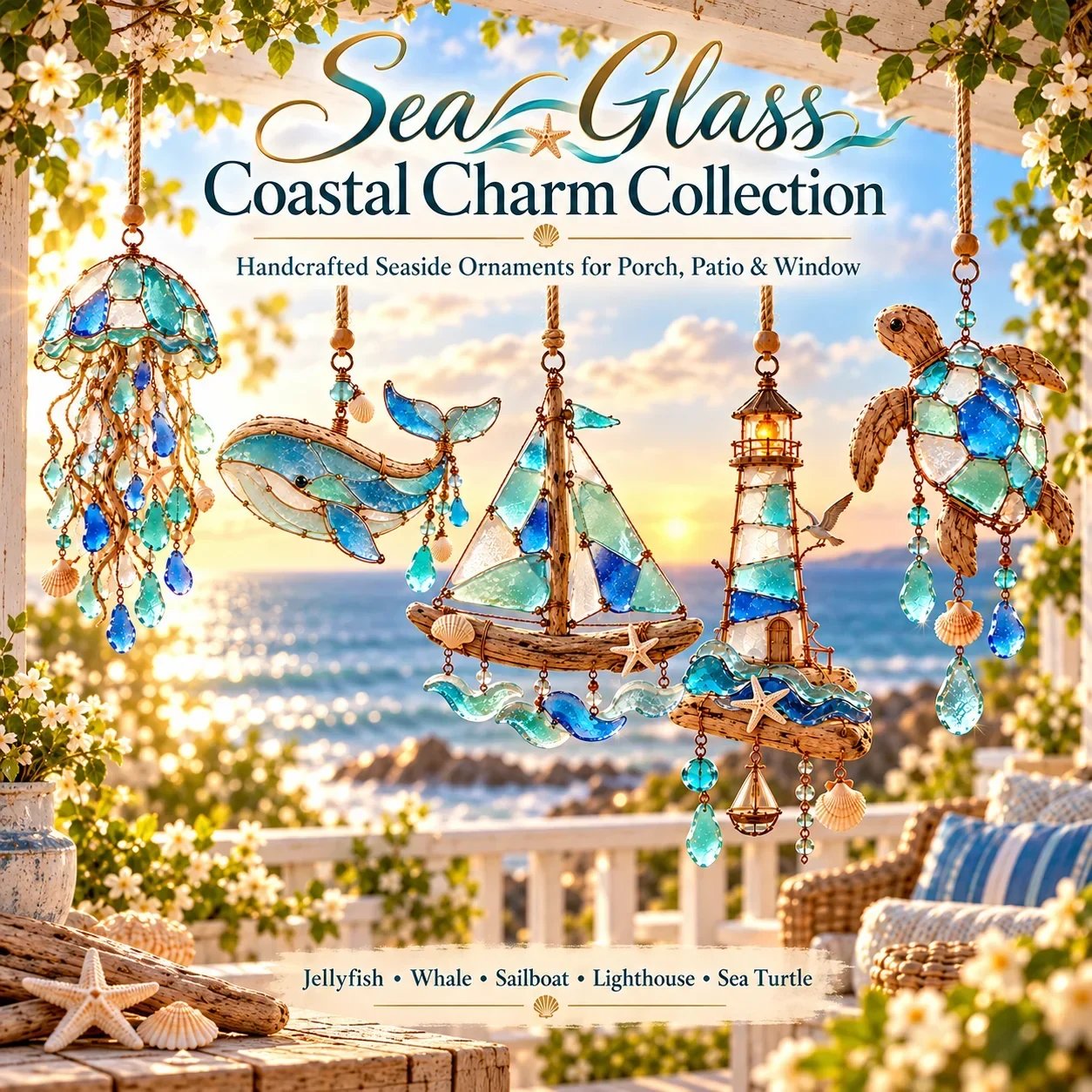 🎁LIMITED‑TIME 50% OFF! ✨🌊✨ Sea Glass Coastal Charms – Handcrafted Ocean Suncatcher Hanging Ornament Collection