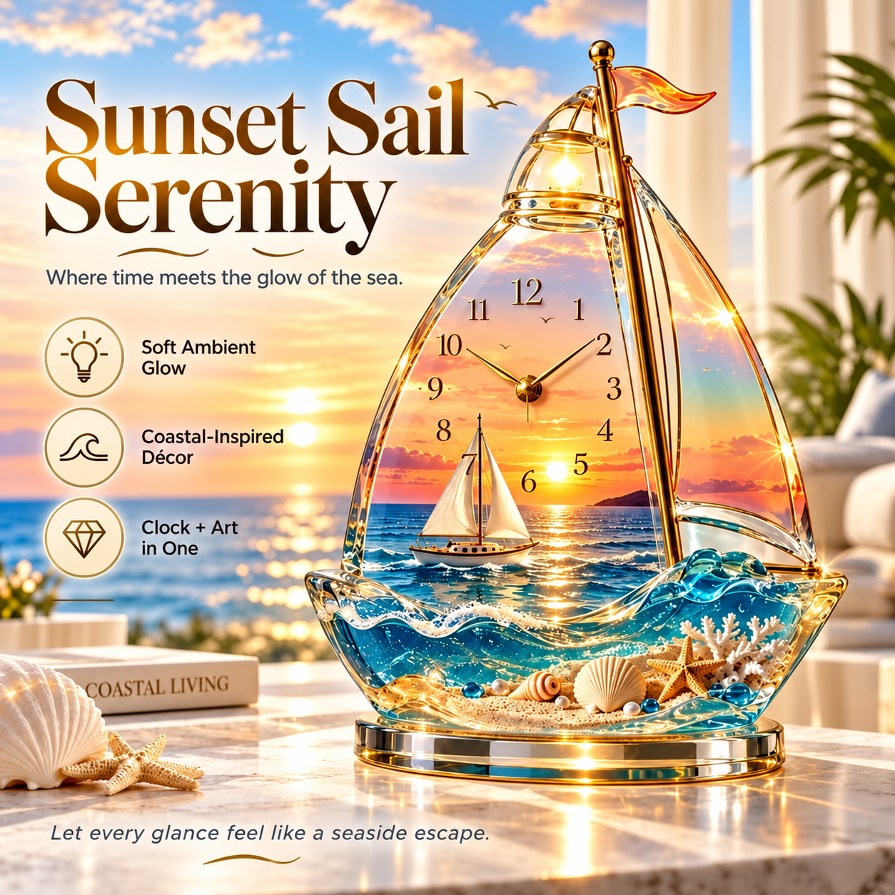 ⏳ Last Day 50% OFF - 🌊 Coastal Glow Crystal Clock Collection — Bring the Beauty of the Sea Home ✨