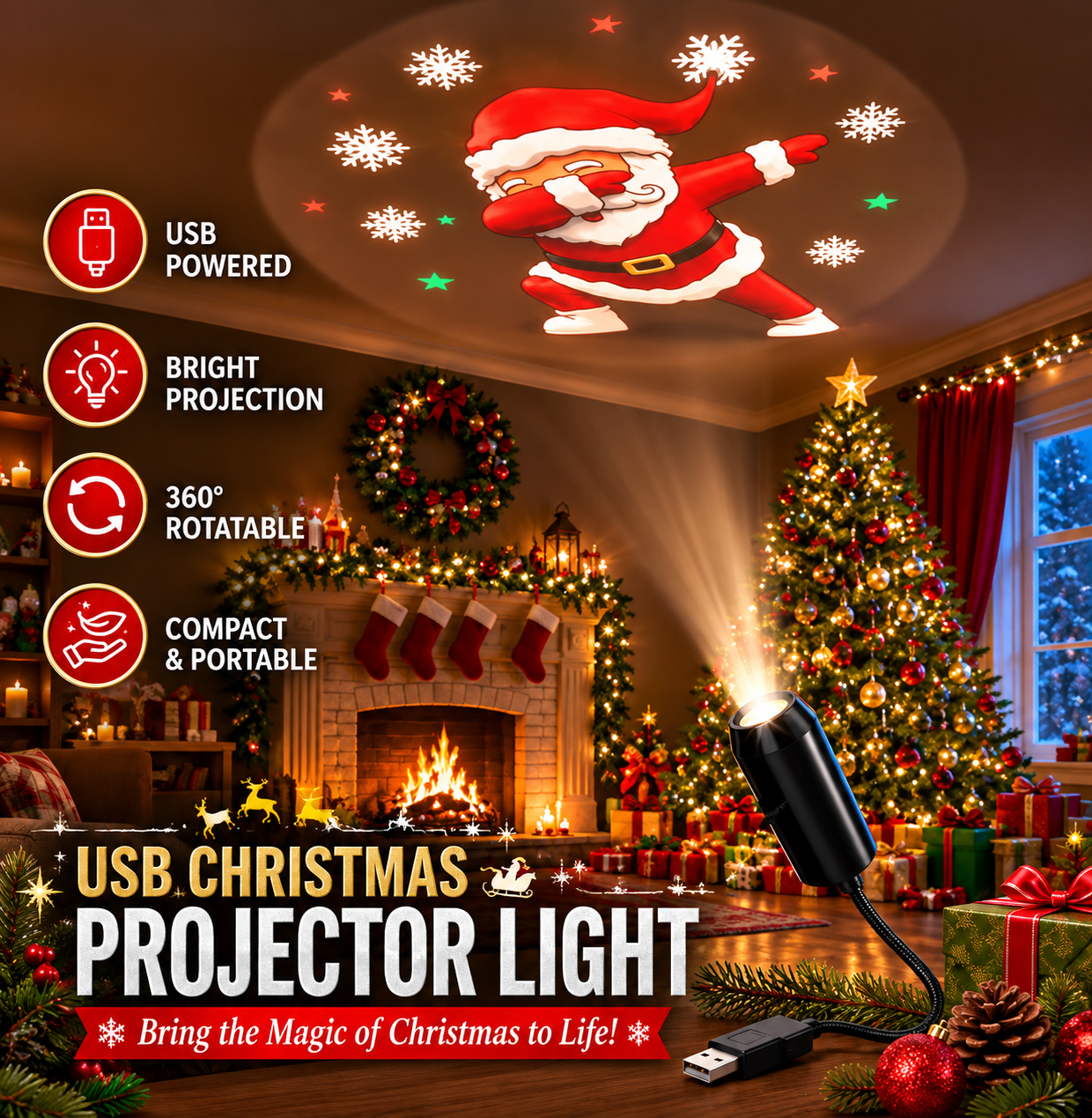 🎄🌟 Christmas Projection Night Light-Plug & Play HD Christmas Projector🎅