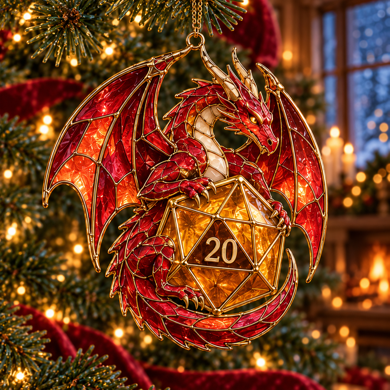 Crimson Dragon fantasy ornament