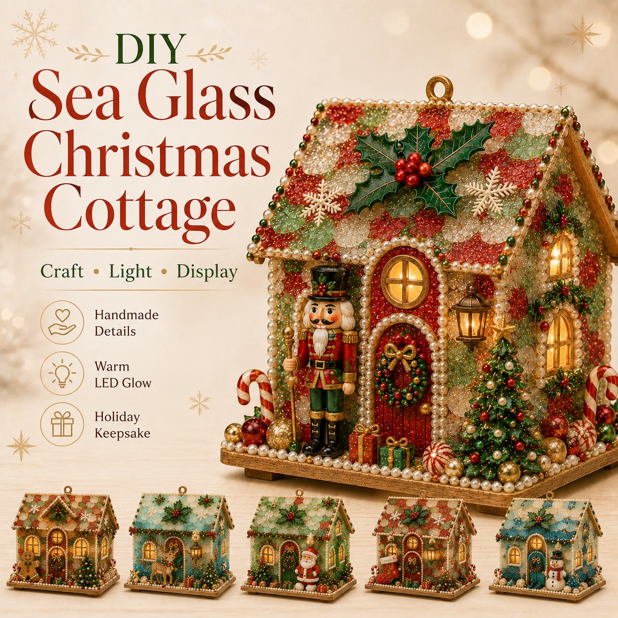 🔥Limited time 70% OFF -🎄🏡 Beginner-Friendly DIY Glowing Coastal Glass-Style Christmas Cottage Kit – A Magical Handmade Christmas Décor
