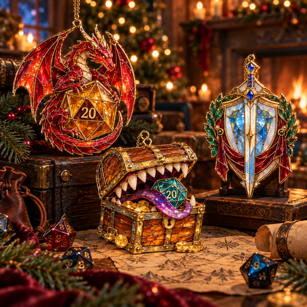 🎁LIMITED‑TIME 50% OFF! Enchanted Realms – 6-Piece Vintage Stained Glass-Style Fantasy Christmas Ornament Set