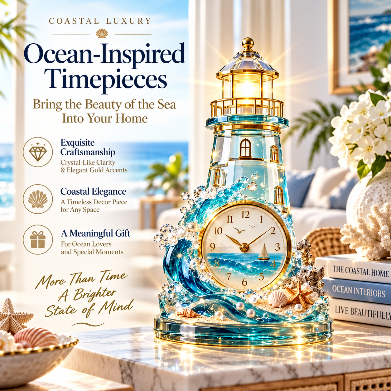 Moonlit Shell coastal clock