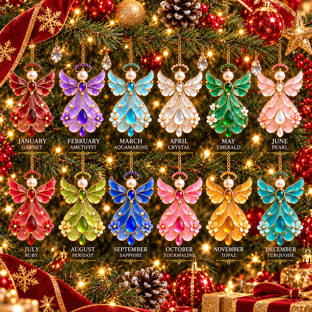 12-Month Birthstone Angel Ornament Collection | Christmas Tree Decorations & Meaningful Keepsake Gifts