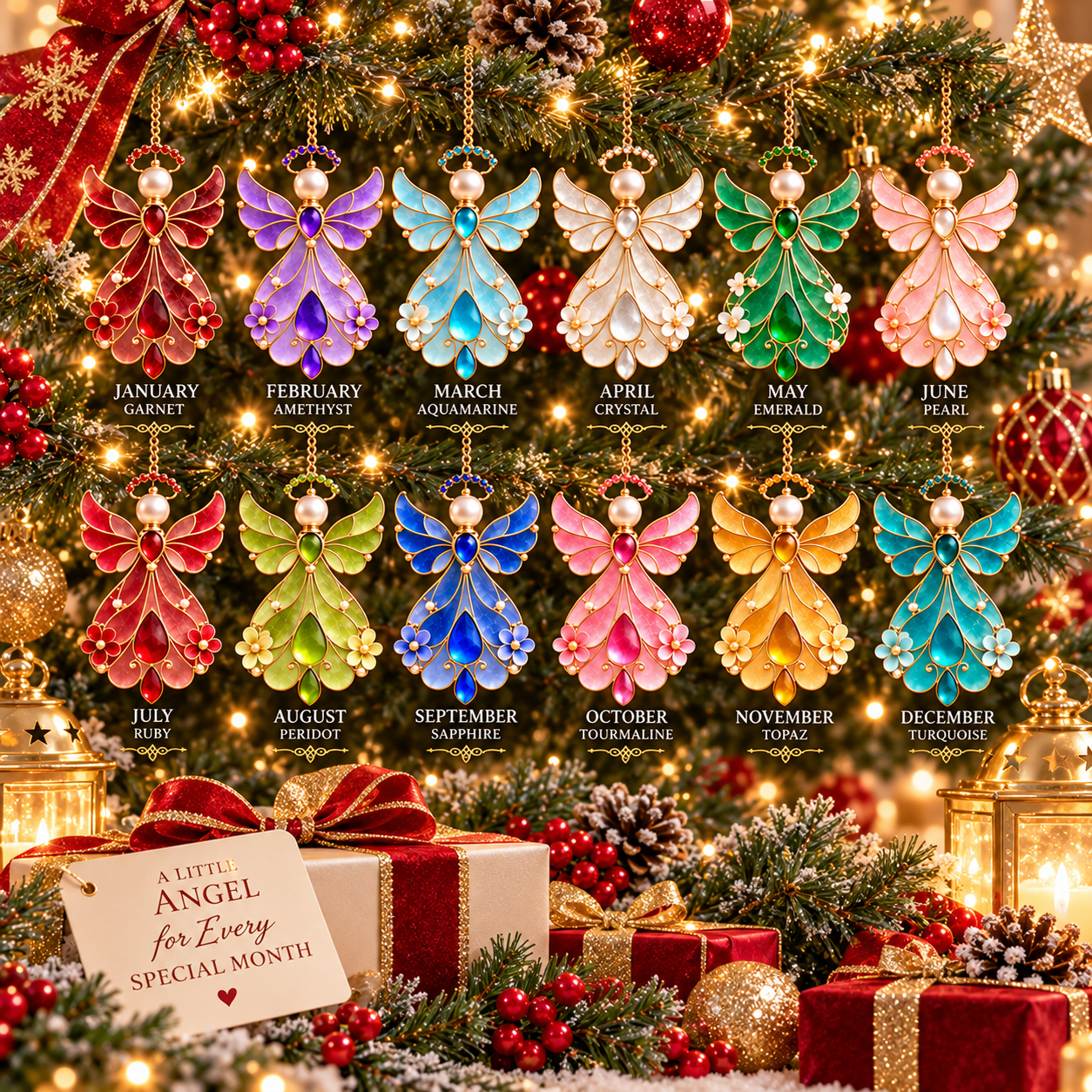 12-Month Birthstone Angel Ornament Collection | Christmas Tree Decorations & Meaningful Keepsake Gifts