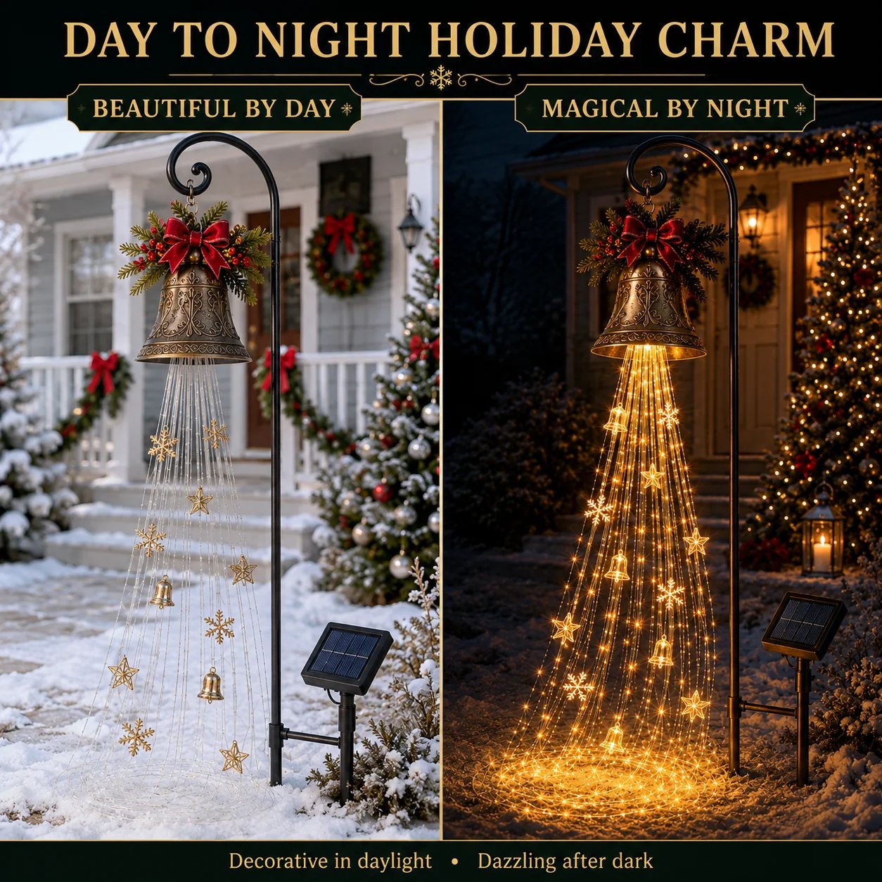 🎄 Solar Christmas Bell Cascade Garden Light ✨