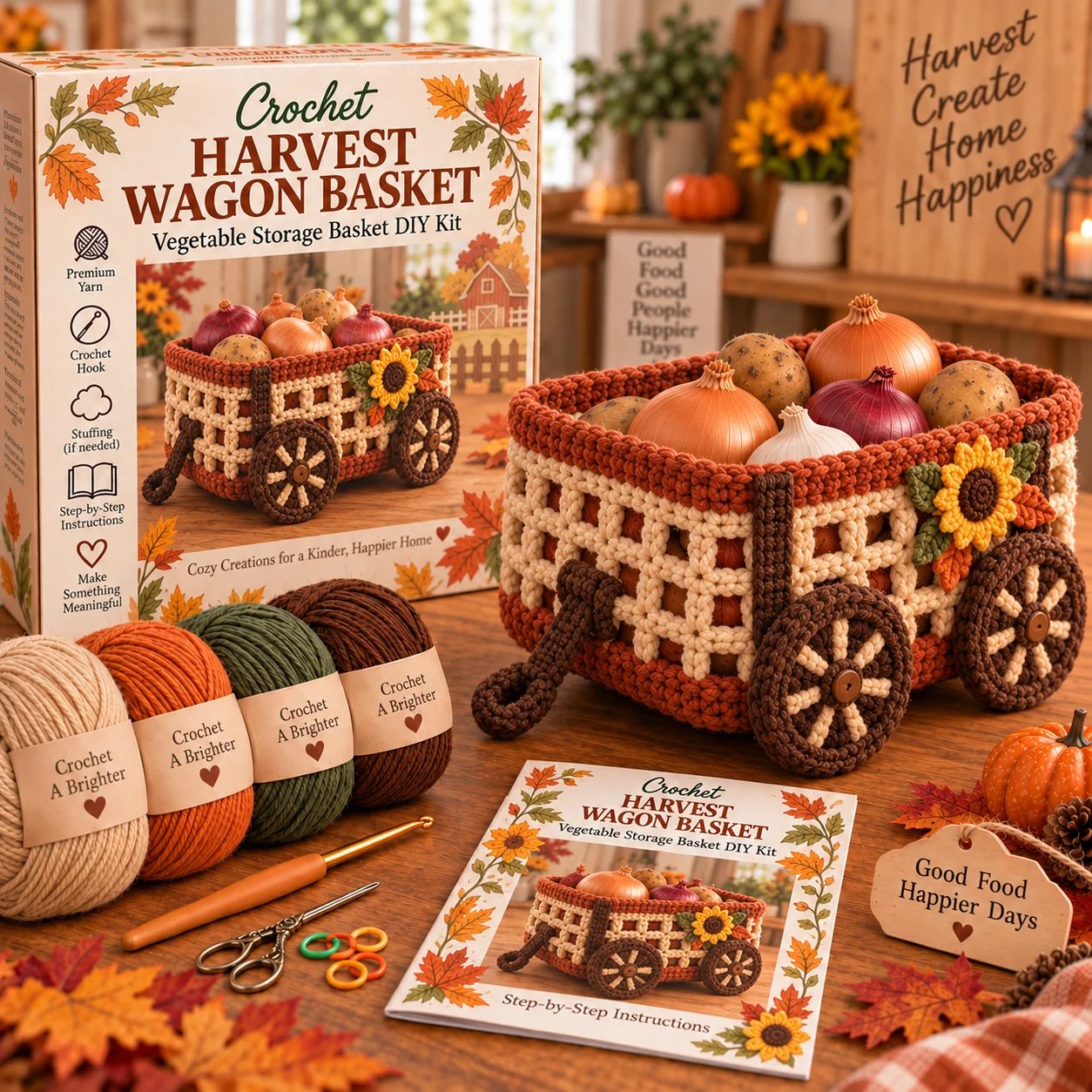 Harvest Wagon crochet basket DIY kit