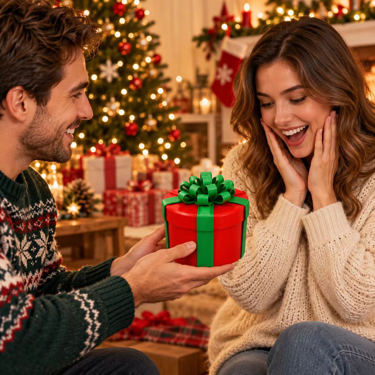 Red and green annoying gift box opened to reveal nested parts