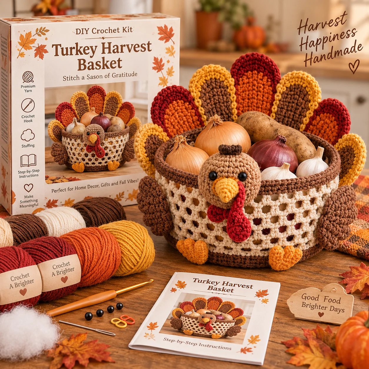 🎁LIMITED‑TIME 50% OFF! 🍂🧶 Harvest Basket Crochet DIY Kit – Charming Vegetable Storage & Fall Décor